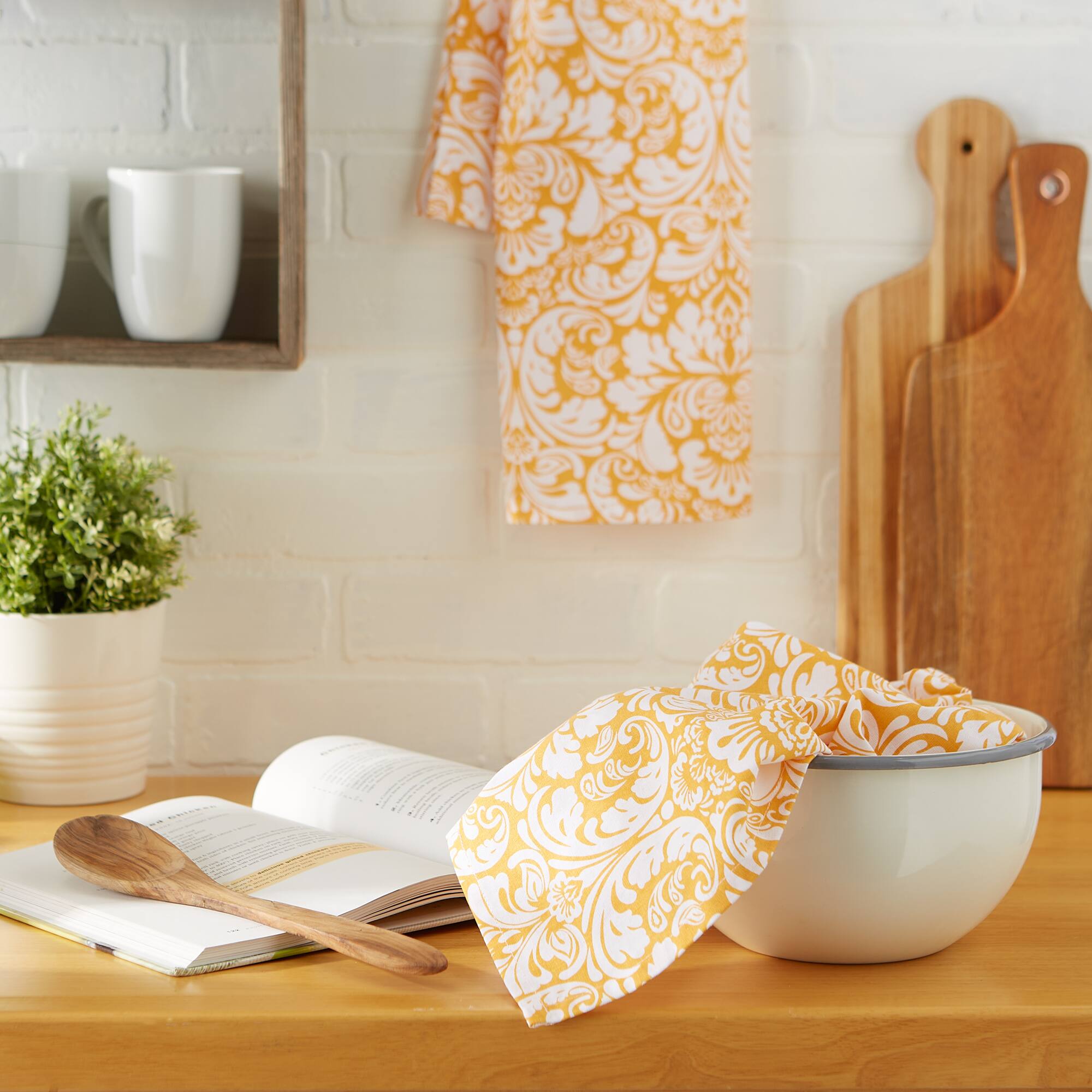 DII® Mustard Damask Dishtowel (Set of 2)